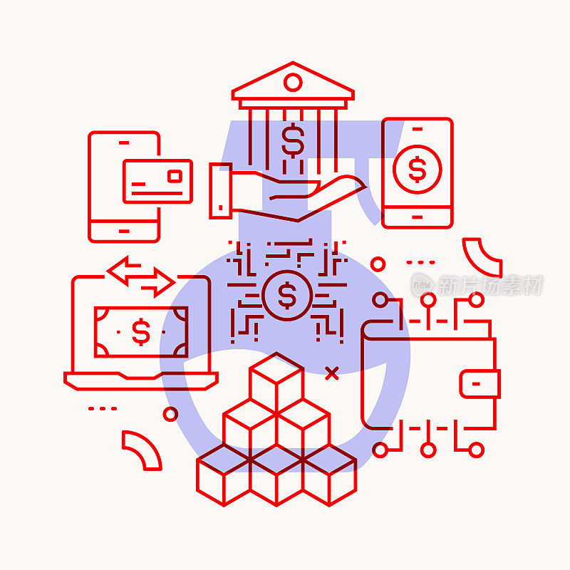 金融科技相关的线条风格横幅设计网页，标题，宣传册，年度报告和书籍封面