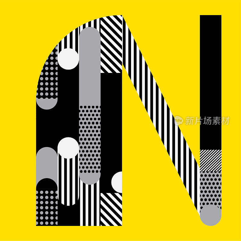 几何图案时尚时尚黑白颜色黄色背景字母排版