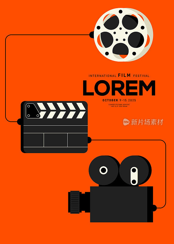 电影和电影海报设计模板背景与电影设备