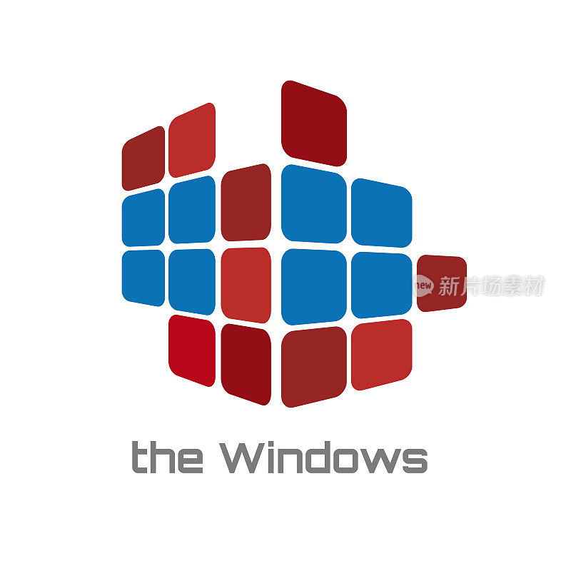 Windows制作堆叠的块或像素。房地产或玻璃厂的标志。向量模板