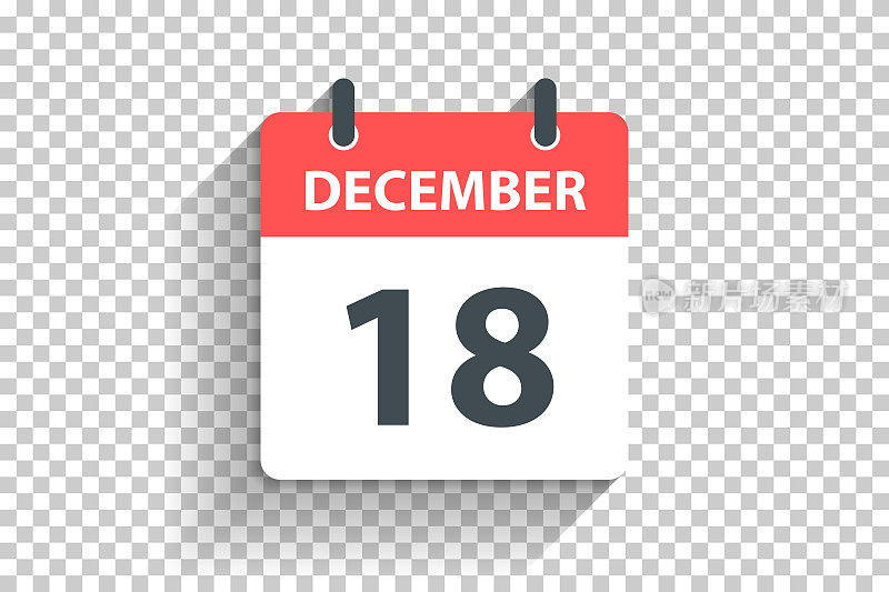 12月18日-每日日历图标在平面设计风格的空白背景