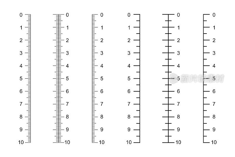 竖尺比例尺加价10厘米。测量图。距离，高度或长度测量数学或缝纫工具。矢量图解
