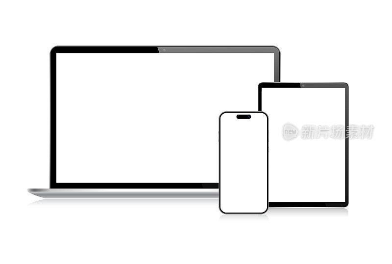 现实矢量模拟数字平板电脑，手机，智能手机和笔记本电脑。现代数字设备。每股收益10。