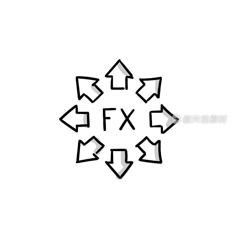 FX素描涂鸦矢量图标与可编辑的笔触。Icon适用于网页设计、移动应用、UI、UX和GUI设计。