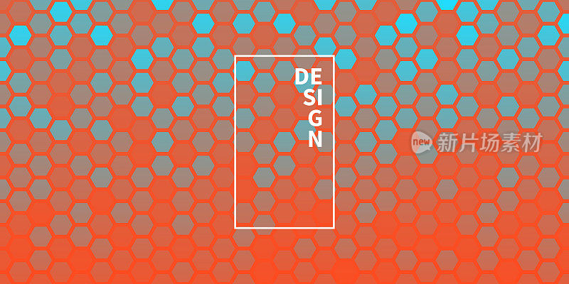抽象几何背景-六角形马赛克与橙色梯度