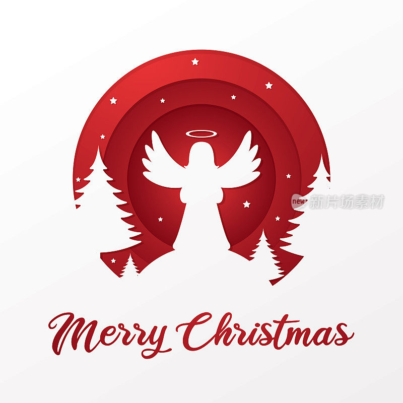 剪纸天使圣诞卡片插图与圣诞快乐的文字