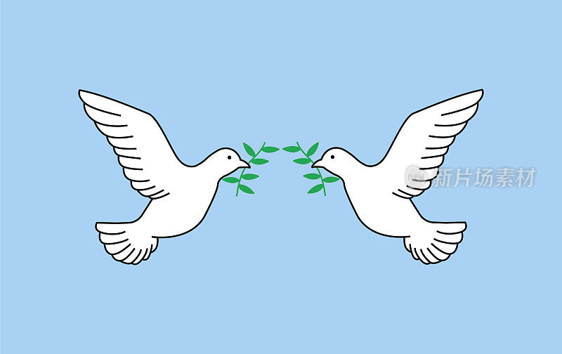 和平鸽手持橄榄枝，代表自由与和平