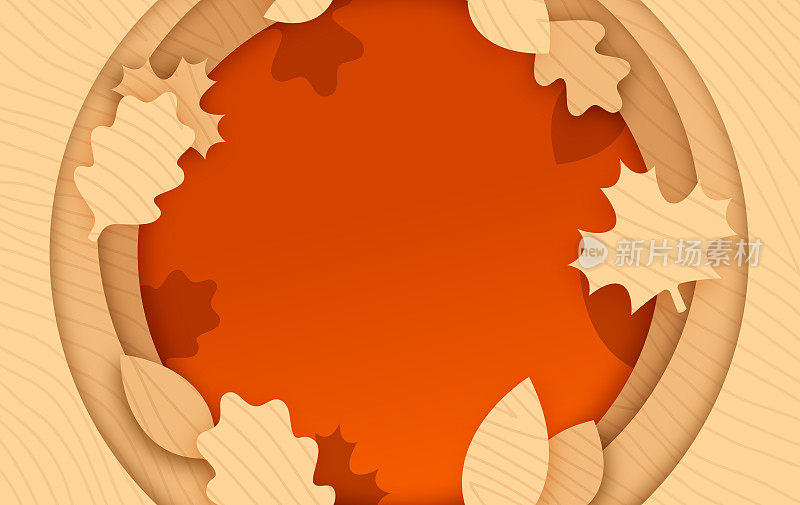 秋天秋叶木纹框架圆背景与复制空间