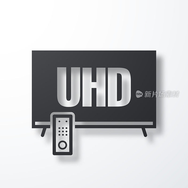 UHD电视。白色背景上的阴影图标