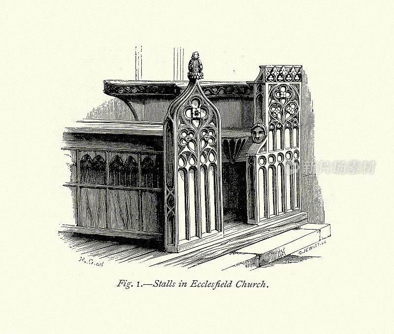 埃克尔斯菲尔德教堂的木制摊位