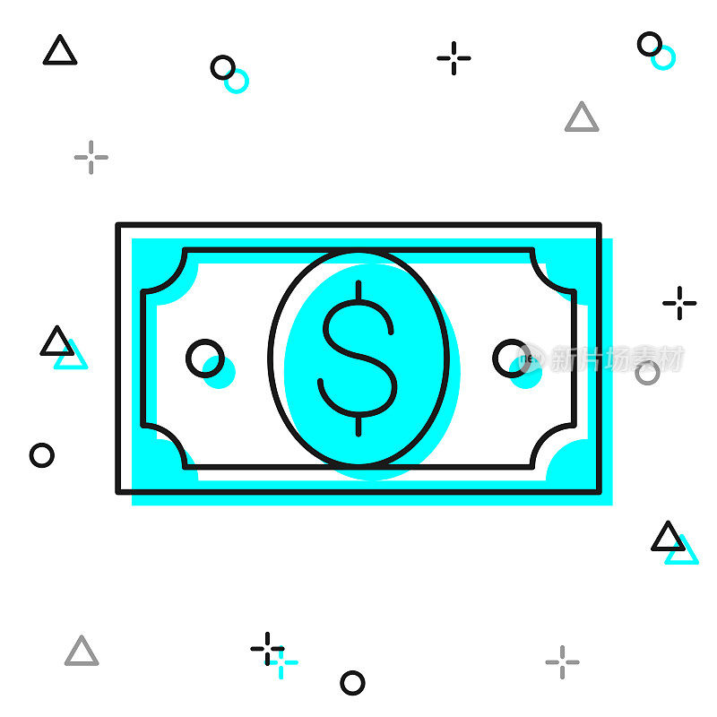 美元钞票。白色背景上的线图标