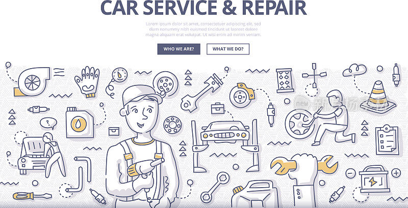 汽车服务和修理涂鸦概念