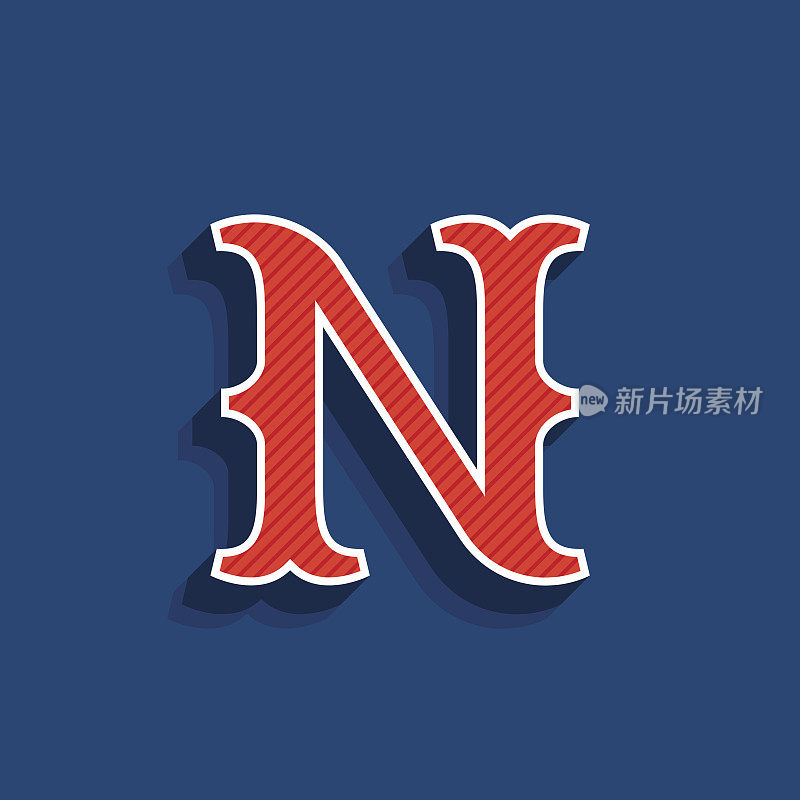N字母图标在经典运动队风格字体。