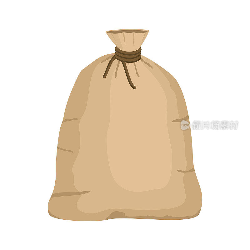 大打结的袋子完全孤立在白色的背景。棕色纺织袋装土豆或谷物。帆布袋特写镜头