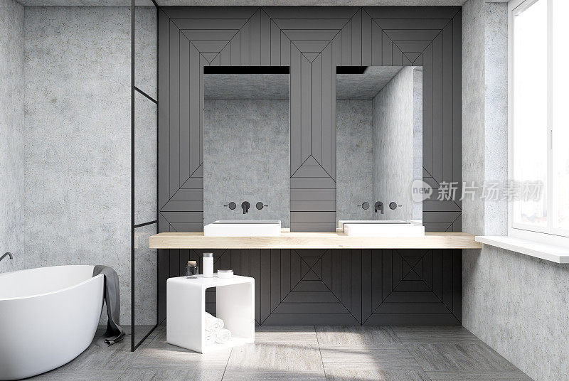 灰色的浴室内饰，镜子