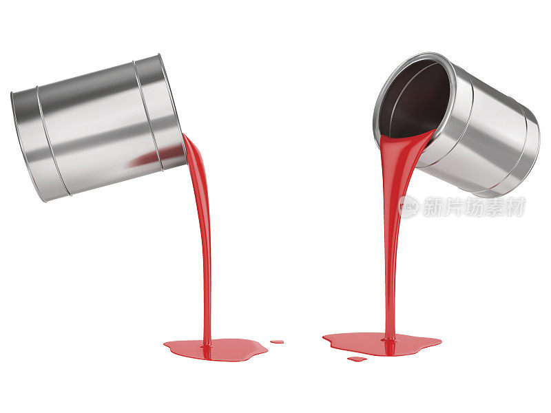 红色液体颜料从罐子里喷涌而出