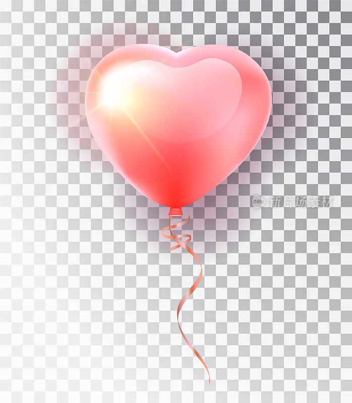粉色心形气球。爱的象征。礼物。情人节。矢量逼真的3d对象。在透明背景上孤立的矢量对象。