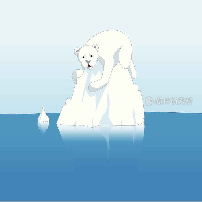 由于全球变暖，北极熊被困在冰山上