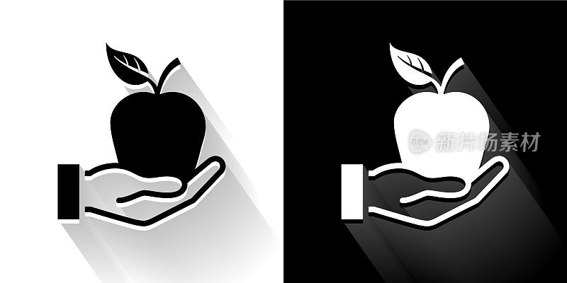 苹果黑色和白色图标与长影子