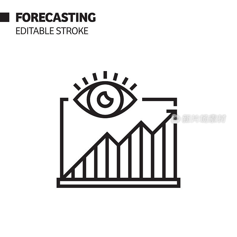 预测线图标，轮廓向量符号插图。完美像素，可编辑的描边。