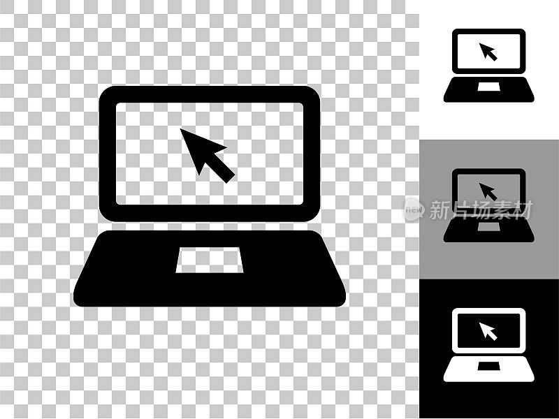 笔记本电脑和光标图标在棋盘透明的背景