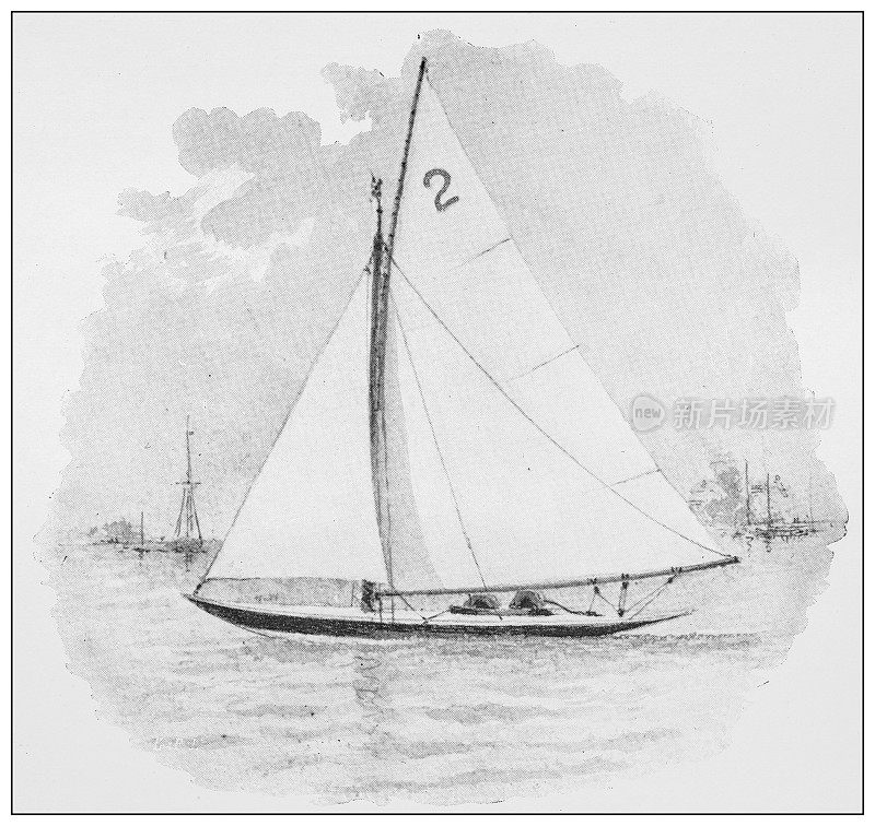 古董插图的体育和休闲活动:游艇
