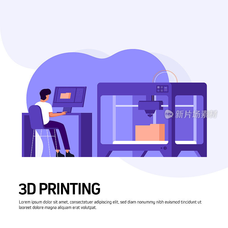 3D打印技术概念矢量插图网站横幅，广告和营销材料，在线广告，商业演示等。