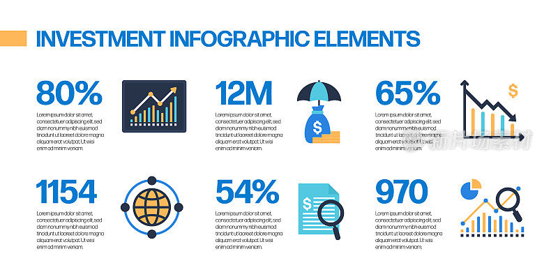 投资相关矢量集的平面图标和信息图形设计
