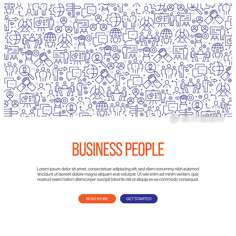 与业务人员相关的横幅设计与模式。现代线条风格图标矢量插图