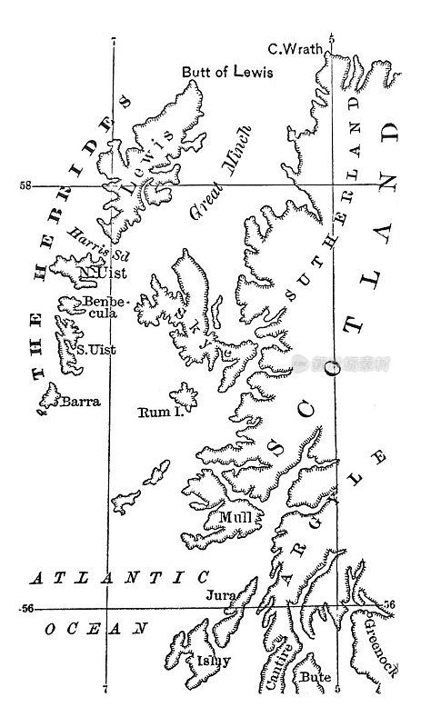 古代插图-赫布里底群岛-苏格兰地图