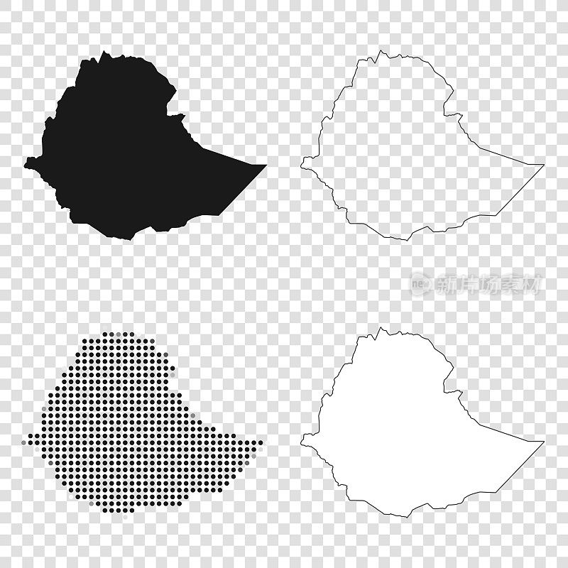 埃塞俄比亚地图设计-黑色，轮廓，马赛克和白色