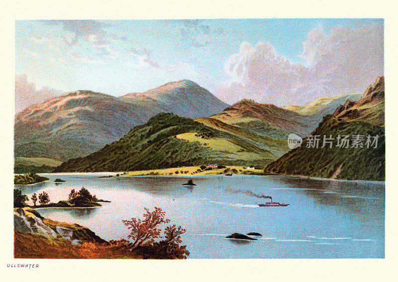 乌尔斯沃特，英国湖区的一个湖泊，维多利亚时代19世纪的风景