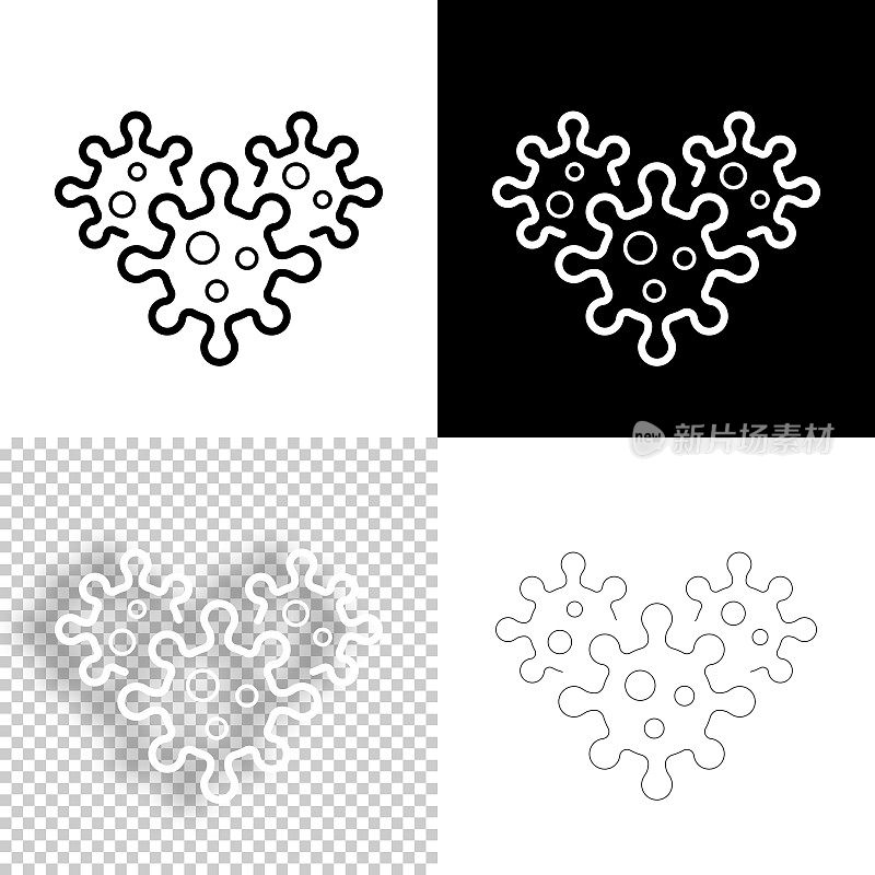冠状病毒细胞(COVID-19)。图标设计。空白，白色和黑色背景-线图标