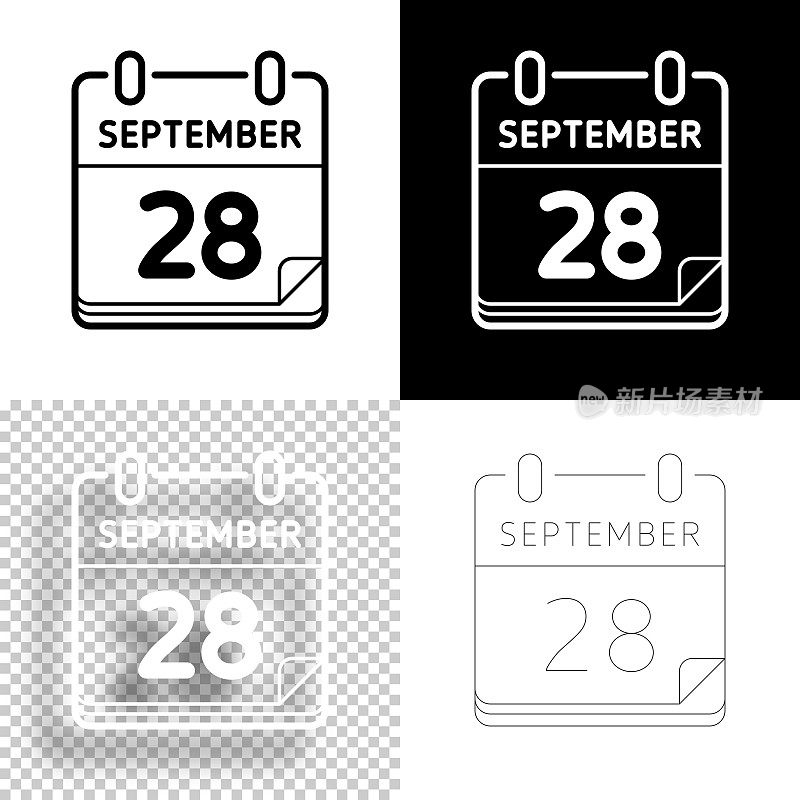 9月28日。图标设计。空白，白色和黑色背景-线图标