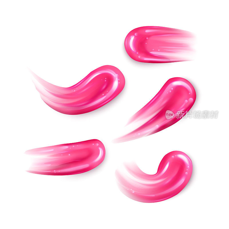 插图集合的笔画液体口红，粉红色液体口红在白色的背景。设计元素的广告海报，宣传单，用于装饰化妆品的推广
