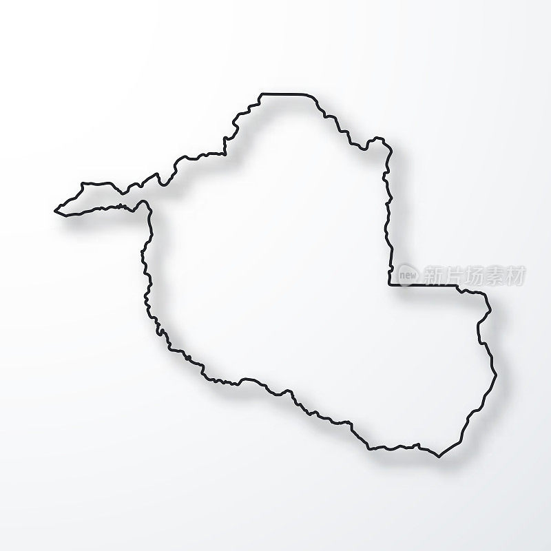 朗多尼亚地图-黑色轮廓与阴影在白色背景