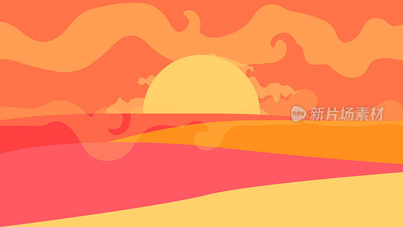 简单的景观构图-太阳在沙丘的背景上。