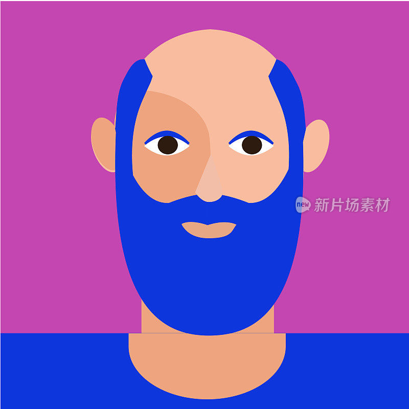 抽象的成年男子胡子化身图标在现代充满活力的平面色彩