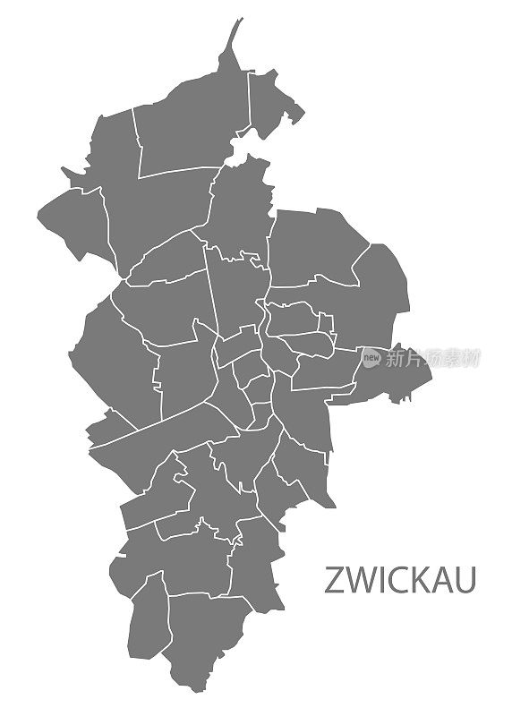 现代城市地图-德国兹维考市灰色DE区