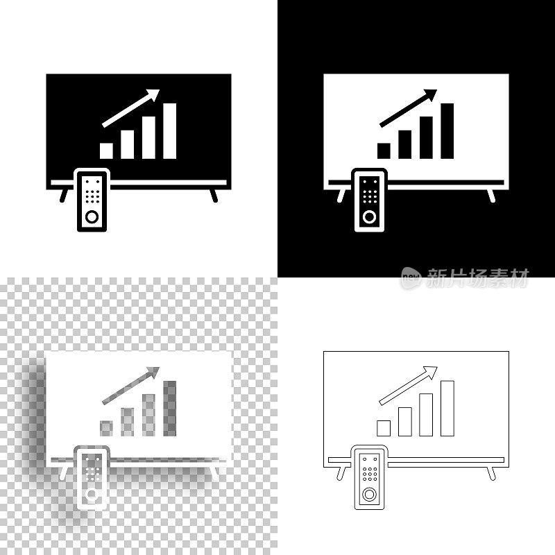 电视上的成长排行榜。图标设计。空白，白色和黑色背景-线图标