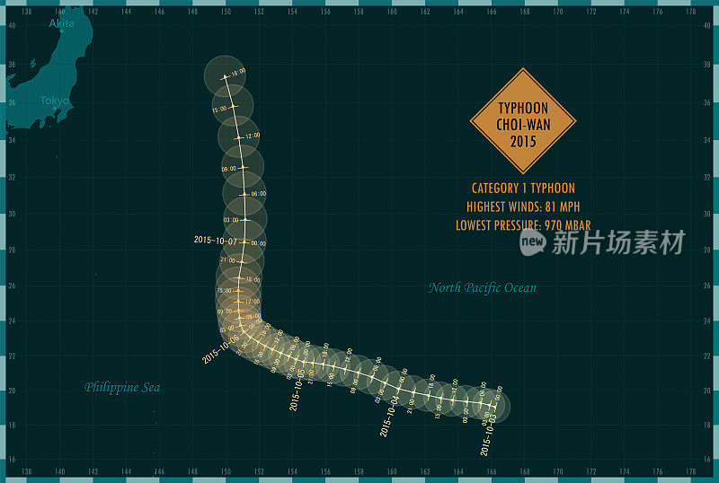 台风崔湾2015路径西太平洋信息图