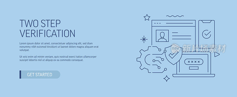 两步验证相关网页横幅线条风格。现代设计矢量插图网页横幅，网站标题等。股票插图