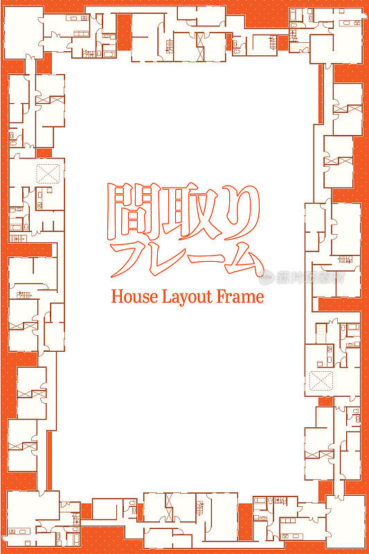 简单的现代住宅平面图框架矢量插图。日语字母的意思是“房子的布局框架”。