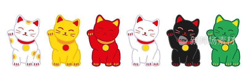 Maneki三氯二苯脲。日本猫象征着好运、财富和繁荣。涂鸦风格的向量