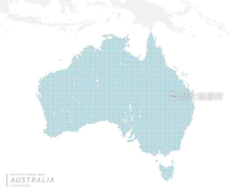 以澳大利亚为中心的蓝点地图。