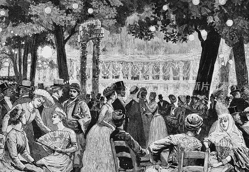 1889年的巴黎世界博览会，参展商的夜间派对