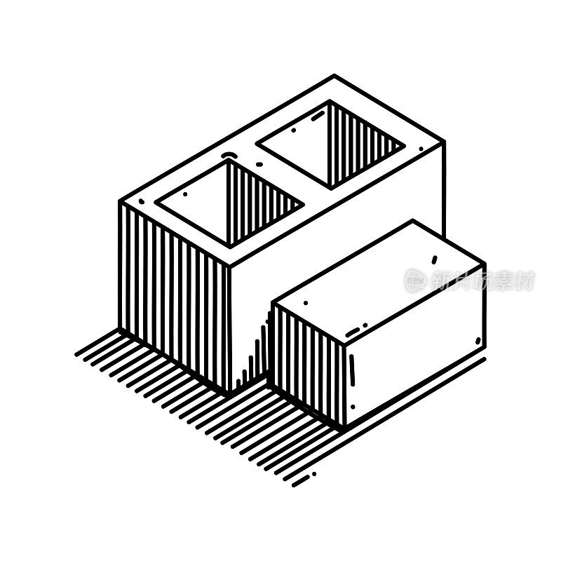 砖线图标，草图设计，像素完美，可编辑的笔画。采购产品建筑，水泥，砖墙。