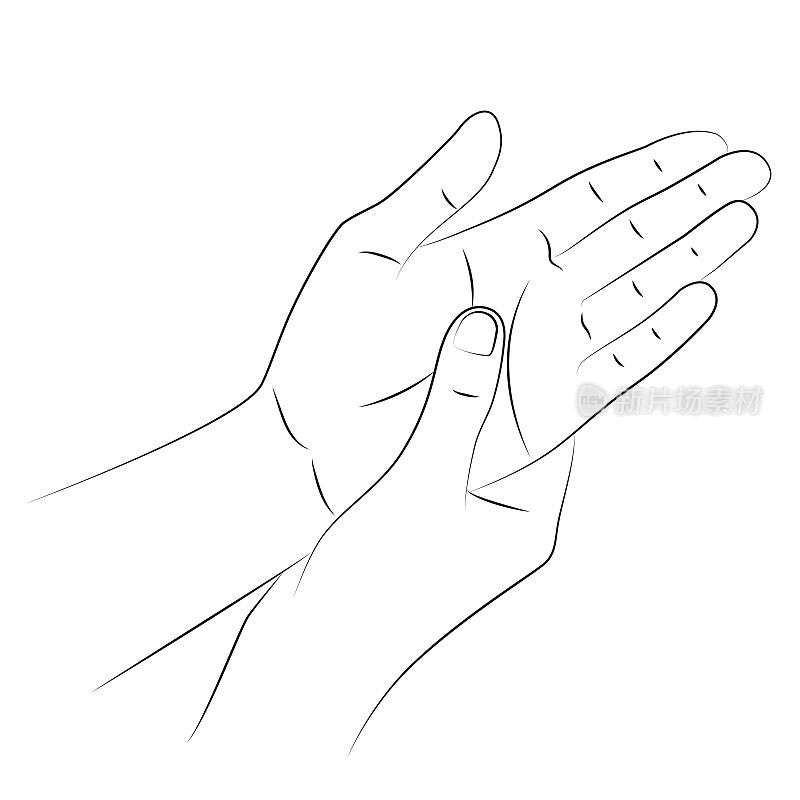 手掌自我按摩，特写。人类按手掌上的特殊穴位来缓解头痛和其他疼痛。健康和健康穴位按摩手法。替代医学,反射学