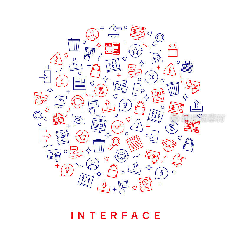 用户界面相关图案设计。现代线条风格设计