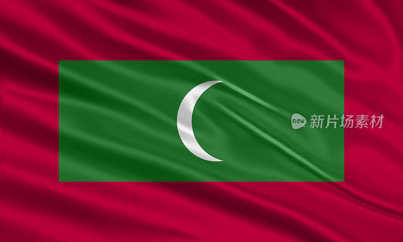 马尔代夫国旗设计。挥舞缎面或真丝织物制成的马尔代夫国旗。矢量插图。